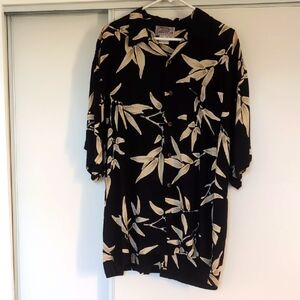 LG Back East Black and Beige Bamboo Leaf Print Shirt